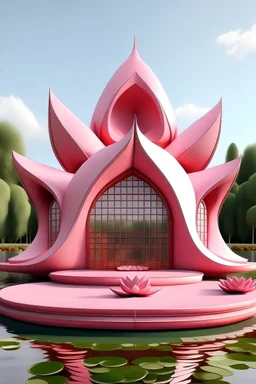 تصميم معماري لمنزل على شكل وردة اللوتس بلون وردي