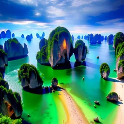 Railay West, Thailand,aerial view,cloudy,extremely detailed digital painting, high resolution,8k, realistic, beautiful, volumetric lighting, mystical colors ,perfectly centered image, perfect composition, rim light, beautiful lighting,masterpiece, stunning scene, raytracing, anatomically correct, in the style Van Gogh and robert e howard and Ken Kelley and Ohrai Noriyoshi and Simon Bisley and tomzj1.