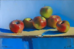 oil painting of apples on a table, style of Peter wileman