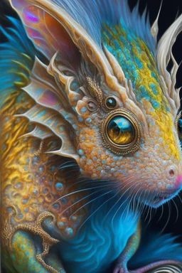 Hamster dragon alien fused,highly detailed, sharp focus, elegant, ultra reallistic, intricate, oil on canvas, beautiful, high detail, crisp quality, colorful