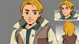 George is estimated to be 20 years of age (as of Broken Sword 1). His trademark appearance consists of blond hair, cut short in the back but left long in the front, as well as jeans with incredibly deep pockets and a blue-green jacket over a white t-shirt.