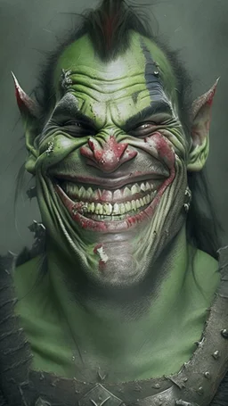 orc, wound marks, grin smile