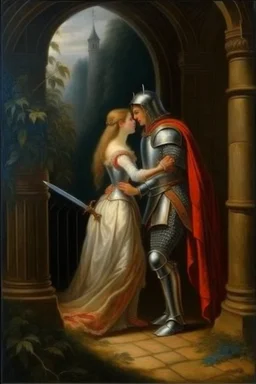 Historical oil painting expressing love The eternal between a princess and a knight