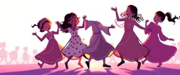illustration of children playing and dancing. fantastic lighting, chaabi children's book proportions, on a light background