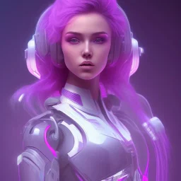 Cute girl rainbow hair, Sci-fi character, purple backlight, pink and purple, scifi suit, profile, purple background, pink lighting, futuristic