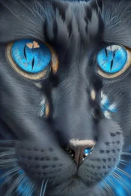 قط اسود حزين وعيونه زرقاء