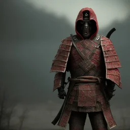 samurai in the blood walking into the flame of war, cinematic, HDR, highly detailed, mask cover whole face and hood, scull mask, ProPhoto RGB, Half rear Lighting, nsane details, intricate details, 32k, Super-Resolution, DOF, Color Grading, Depth of Field, ghost, messenger of death