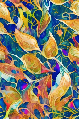 multi colored water color with golden outline seamless pattern