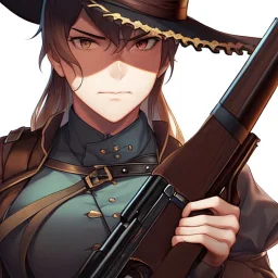 Clear focus, High resolution, female Gunslinger, close up, Gunslinger, Cowboy, cowboy hat, serious face,