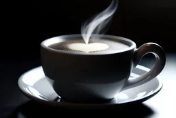 белая чашка кофе со всплеском сливок, дым форма сердца, 4k