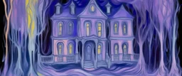 A light purple haunted mansion filled with spirits painted by Edvard Munch