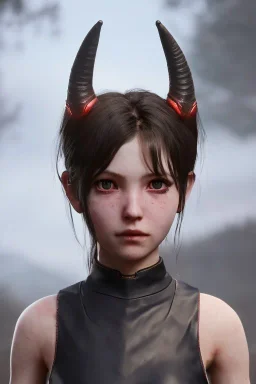 girl demon horns small sad eyes darkness body sacred soldier