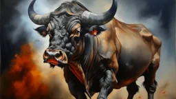 dangerous bull oil painting