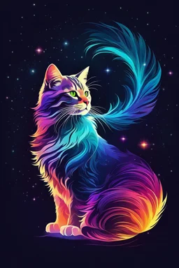 high quality, beautiful and fantastically designed silhouettes of colorful cat due to gravitational waves, beautifully designed wavelengths, very weak vibrations caused by fluctuations in the gravitational field of the universe, wave nature, stretching and compression, by yukisakura, awesome full color,