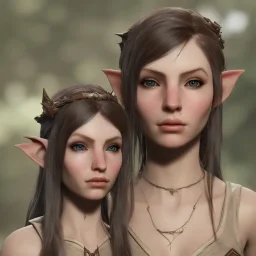 dungeons and dragons female elf druid, brown hair, brown eyes, pale skin, realistic