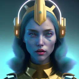 woman, irish, blue, heavily made up face, round helmet, decorative color feathers, retro futuristic, latex coat, soft color, highly detailed, art stations, concept art, smooth, unreal engine 5, god rays, ray tracing, RTX, lumen lighting, ultra detail, volumetric lighting, 3d, finely drawn, high definition, high resolution.