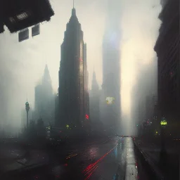 Skyline Gotham city by Jeremy mann, point perspective,intricate detail,