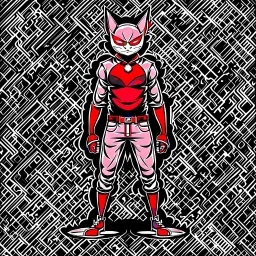 Catman art illustration black background red and white color full body