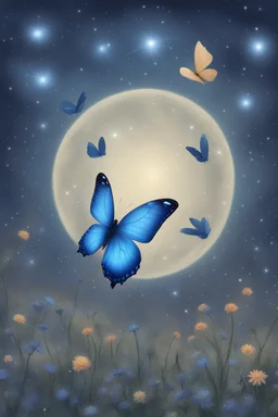 Luminous blue butterfly and manure full of stars