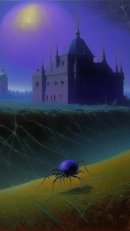A purple citadel with spiders painted by Birge Harrison
