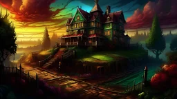 ARKHAM HORROR LANDSCAPE DIGITAL ART COLORFUL