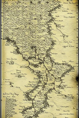 a scan of an ancient Cree Anishinaabe road map, black and white printed map that has been been stained and weathered, text is in Cree Syllabic