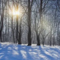 winter landscape, crystal, sun, hyperreal