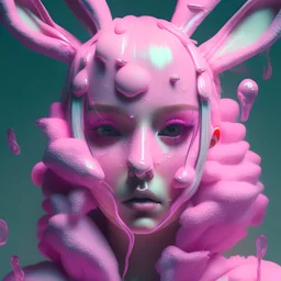 girl, bunny hair, mask slime, out her mind, pink tones, realistic photograph , 3d render, octane render, intricately detailed, cinematic,