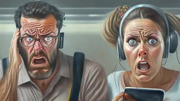 photorealistic man and woman upset on phone about being put on the NO FLY list