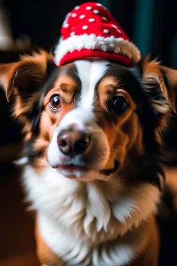 A dog with a Christmas hat
