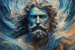 A mesmerizing and abstract portrait of Poseidon, the god of the sea, using dynamic lines and aquatic hues to capture the essence of his divine power, (mesmerizing and abstract portrait:1.4), (Poseidon, god of the sea:1.5), (dynamic lines and aquatic hues:1.3), (expressive and aquatic ambiance:1.2), inspired by abstract interpretations of classical mythology and the fluidity of the sea, trending on ArtStation, Intricate, Sharp focus, dynamic lighting, (captivating:1.4), (godly ambiance:1.5)
