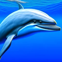 a hyper realistic illustration of a Dolphin, detailed, using three colors blue. ocean background.