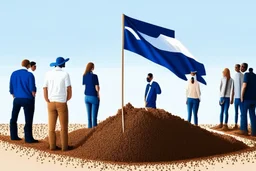 French flag near people talking about soil strategy