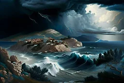 landscape, Greece, detailed, storm at see