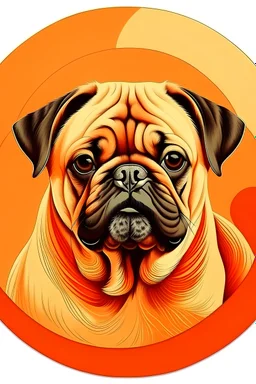 Make a round-shaped art with a pug dog theme and an orange cat. In the art I want the phrase to be written: José Fernando