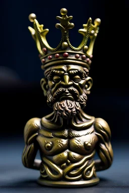 naked king (torso) with a crown. we see the king from behind and a little bit from the side so we can't really see his face