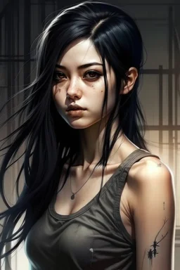 pretty girl, aged 15, black hair, dystopia, athletic