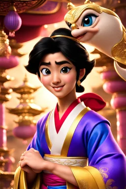 disney japanese aladdin with asian eyes, small eyes, japanese asian