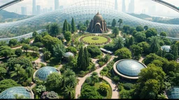 Expansive, domed arcologies that serve as both ecological preserves and urban oases. These gardens contain a variety of biomes, from rainforests to deserts, which are meticulously maintained to support a plethora of plant and animal life, including many rare and bio-engineered species.