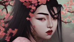 Japanese Geisha, illustration, digital art ,Vintage, Gothic, God Rays, vibrant colours, stylish ,Dark and Gorgeous art , GOD LIGHTING, Eiko Ishioka costume designer,, 32Κ, macro realistic,macro, sunbeams,beautiful, insanely detailed, cherryblossom zen garden, manga,anime,