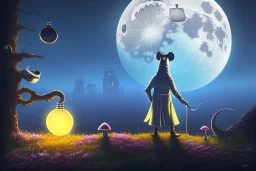 A Plague Doctor and a Mouse expand their minds with psychedelic mushrooms whilst running on the moon, by Dreamworks