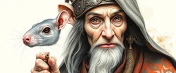 rat gandalf as woman , airbrush and pen outline