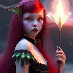 Dark teenage girl with red hair who is dressed like a witch casting a spell, girl has green eyes, background is realistic space renditions, goth girl dress, full body portrait, arm colors gradient effect into stars, rendered, unity 3d, unreal engine, dslr, hdr, 4k, edited, photorealistic, normal number of appendages, freckles