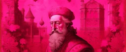 A magenta kingdom with hearts painted by Leonardo da Vinci