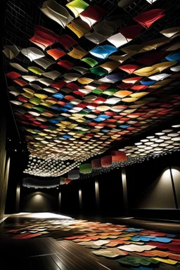 Create an installation of hundreds of fabric "scales," each individually crafted and suspended from the ceiling. These scales should form a flowing, dynamic sculpture that viewers can walk under and around.