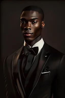 /imagine handsome, handsome brown skinned african american man in black formal wear with a black background