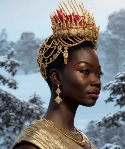 a fancy portrait of a snow african Queen by Greg Rutkowski, Sung Choi, Mitchell Mohrhauser, Maciej Kuciara, Johnson Ting, Maxim Verehin, Peter Konig, kente, 8k photorealistic, cinematic lighting, HD, high details, dramatic, atmosphereric, trending on artstation