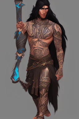 long haired warrior with tribal tattoos