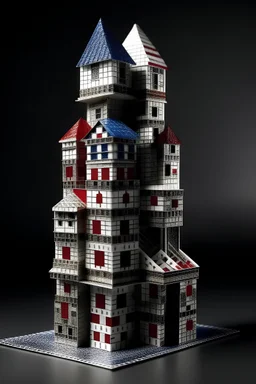 3-D picture of a house or tower built out of playing cards