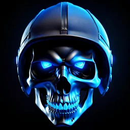 simple cyberpunk skullcap, blue lighting, black background, video game asset